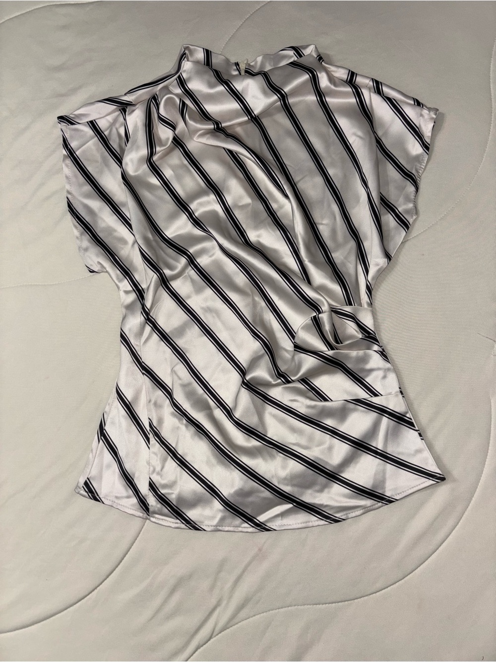 Striped Satin Blouse - White with Black Stripes
